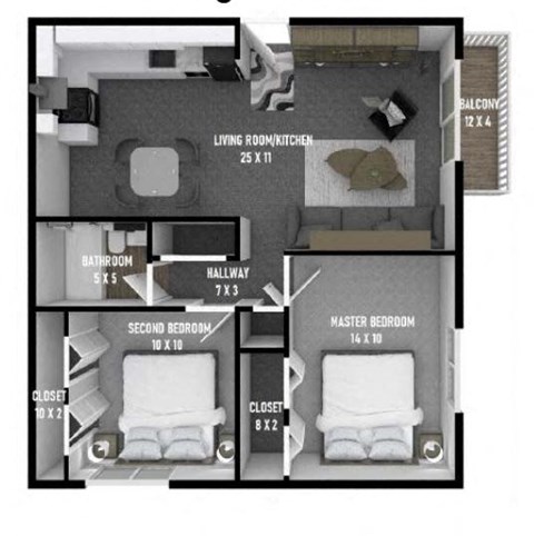 the floor plan of studio apartment has a bedroom and a living room